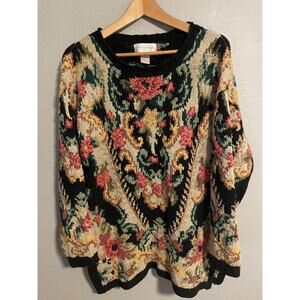 Vintage Petite Sophisticate Sweater Womens Petite Small Black Floral Grannycore